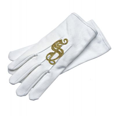 Weiße Handschuhe Nikolaus Weihnachtsmann mit goldenem gesticktem Emblem