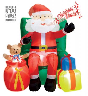 Riesiger aufblasbarer Weihnachtsmann auf Sessel, Dekoration mit Licht Sound Bewegung