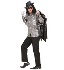 King of Pop Pailetten Pailetten Discohemd silber Showkostüm Michael Star Hemd