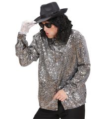 King of Pop Pailetten Pailetten Discohemd silber Showkostüm Michael Star Hemd